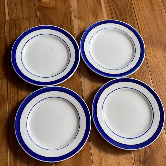 Vintage Farberware French country cobalt blue stripe plate set - Picture 1 of 4